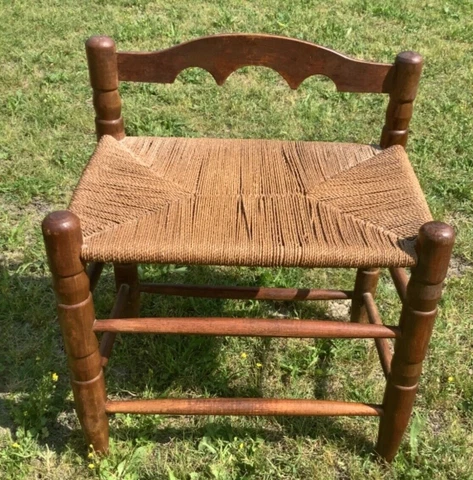 Vintage Antique Wood Colonial Shaker Woven Rush Seat Ottoman  Foot Stool Cover