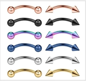12 pcs Curved Barbell Eyebrow Banana Bar Ring Piercing Steel Anodized Ball Arrow - Picture 1 of 8