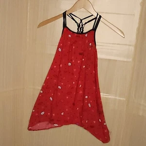 Calvin Klein Jeans Red Strappy A Line Lip Print Dress 7 - Picture 1 of 7