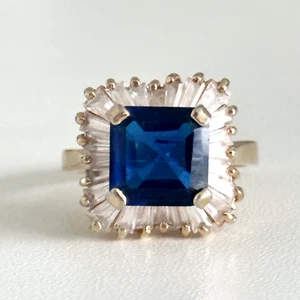 Anillo llamativo vintage de plata de ley 925 de oro vermeil azul y circonita cúbica transparente talla 6 - Imagen 1 de 12