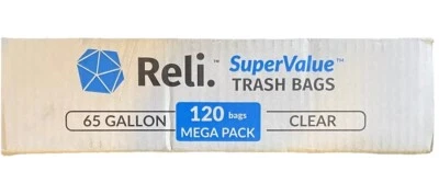 Sacos de lixo de 65 galões estojo de 120 marcas Reli envio rápido - Imagem 1 de 2