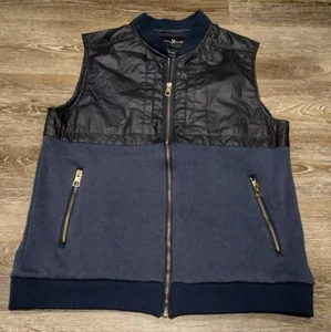 Marc Ecko Cut & Sew Vest Jacket Large Blue Full Zip Fleece Pockets - Picture 1 of 7