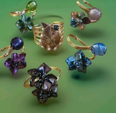 Philippines Handcrafted shell glass pearl purple Blue green gold bangle bracelet - Image 1 of 4