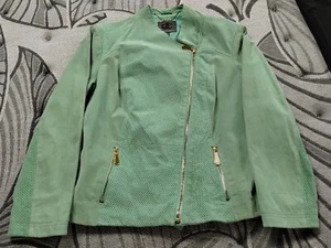 Queens Collection Jacke 1X neu ohne Etikett Leder grün 80er 90er Vintage - Bild 1 von 13