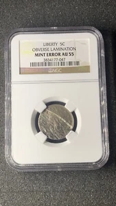LIBERTY 5C OBVERSE LAMINATION MINT ERROR AU 55 NGC - Picture 1 of 9