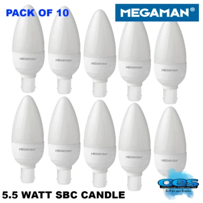 MEGAMAN 143312 (10 PACK) 5.5Watt SBC Candle LED 470Lumen Warm White Non-Dimmable