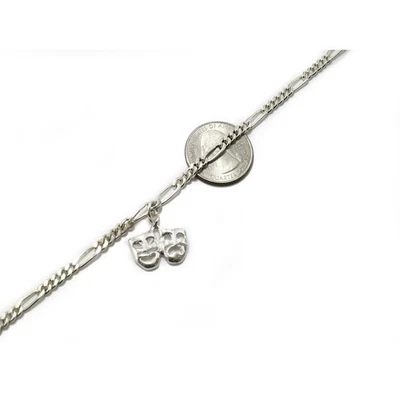 Comedy Tragedy Theater Mask 10" Ankle bracelet / Real Solid 925 Sterling Silver - Image 1 of 4