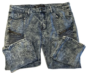 Pantalones de mezclilla ajustados desgastados multitextura hechos a mano Rok para hombre W36 L 32 - Imagen 1 de 12
