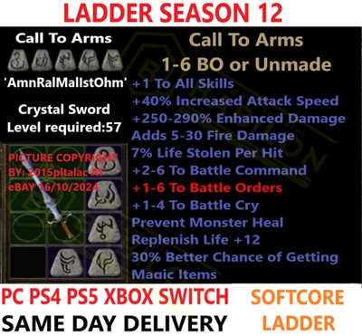 LADDER CTA Call To Arms Diablo 2 Resurrected Items D2R ✅ PC PS4 PS5 XBOX SWITCH✅ - Image 1 of 2
