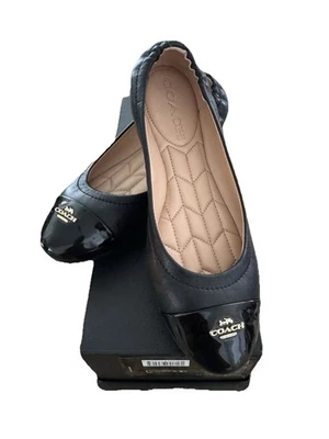 ZAPATOS PLANOS DE BALLET COACH NEGROS GORRA CHAROL CUERO NEGRO MUJER NUEVOS SIN CAJA Talla 5 BONNIE Foto 1 de 3