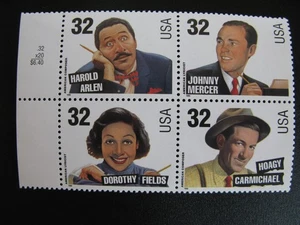 US stamps, American Songwriter 32c Stamp Plate Block of 4 Scott #3100-3103 - Picture 1 of 1