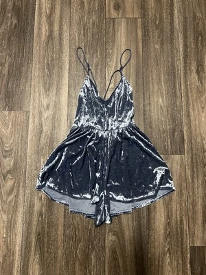 La Hearts Womens Blue Velvet Romper Size Small - Image 1 of 3