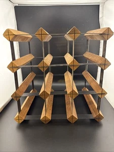MCM Wood and Metal Modernist Cube 9-12 Bottle Wine Rack Vintage - Picture 1 of 9