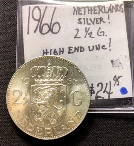1966 Netherlands Silver! 2 1/2 (Two And One Half) Gulden! ENN Coins - Picture 1 of 3
