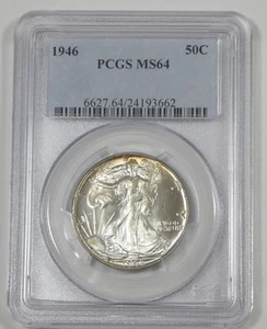 Medio dólar Walking Liberty 1946 certificado graduación profesional MS 64 plata 50c - Imagen 1 de 4