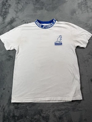 Camisa Kangol Para Hombres Mediana Blanca Azul Cuello Acanalado Bordada Canguro Ropa de Calle Foto 1 de 4