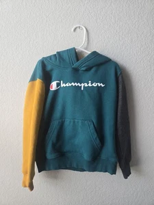 Champion Boys Logo Fleece Hoodie Size 6, Green, Yellow, Gray - Picture 1 of 5