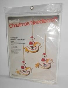 BUCILLA Christmas Needlecraft Jeweled Mini-Ornaments #1878 - ROCKING HORSE SANTA - Picture 1 of 3