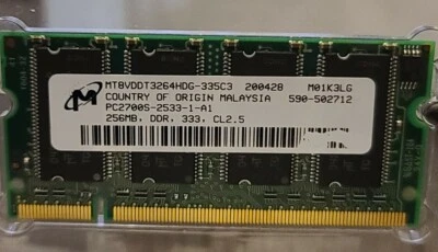 256 MB Acer Micron MT8VDDT3264HDG-335C3 DDR RAM 333 MHz CL2.5 Foto 1 de 2