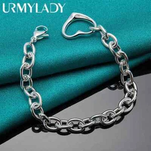 URMYLADY 925 Sterling Silver Love Heart Pendant Bracelet For Women Charm Jewelry - Picture 1 of 6