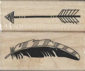 Arrow & Feather Wood Mounted Rubber Stamp Set New SEALED In Package BOHO - Picture 1 of 2