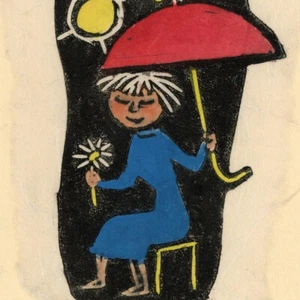 Hildegard Mössel gráfico de Año Nuevo mujer con paraguas color xilografía 1957 - Imagen 1 de 3