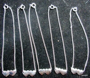 Set 6 Doppel Herz Kostüm Silber Demure Kette 9" Armbänder, Kinder Halsketten - Bild 1 von 10