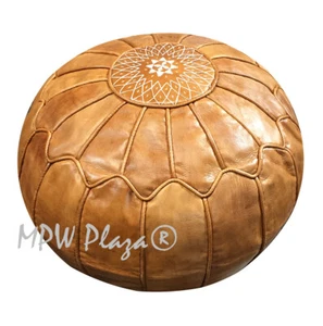 MPW Plaza Pouf, Arch Retro, Tan, Moroccan Leather Ottoman (Un-Stuffed) - Picture 1 of 3