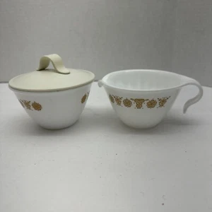 Vintage Corning Corelle Schmetterling Gold Milchkännchen und Zucker mit Deckel - Bild 1 von 10