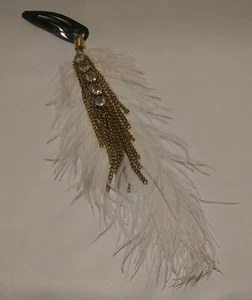 Lux Accessories Cadena de Pluma Blanca Oro Clip para el Cabello - Imagen 1 de 3