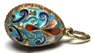Rare Antique 960 Turquoise Blue Sterling Silver Gilt Russian Enamel Egg Pendant - Picture 1 of 12