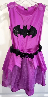 girls PURPLE BAT GIRL HALLOWEEN DRESS ATTACHED BELT MEDIUM 8/10 SPARKLES pretend - Image 1 of 2