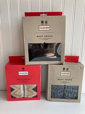 Hunter Original Calcetines Altos de Vellón Negros Puño Alto con Cable Azul Marino/Gris Cortos Zig Zag Foto 1 de 4