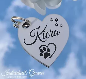 HUNDEMARKE mit Gravur  individuell 1 & 2 Seitig Hund / Katze - Matt Weiß Herz - Bild 1 von 3