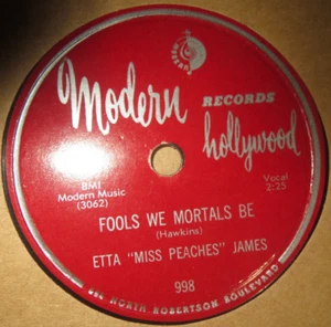 78RPM Modern Hollywood Etta Miss Peaches James - Tough Lover / Mortals, nice VG+ - Picture 1 of 6