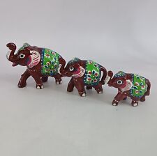 Indian Handmade Paper Mache Miniature Elephant 3 Piece Set, Home Decorative