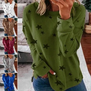 Women T Shirt Stars Print Tee Ladies Loungewear Sweatshirt Long Sleeve T-shirt - Picture 1 of 54