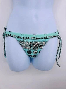 Womens bikini bottoms teal brown white floral rio side tie low rise beachwear - Picture 1 of 2