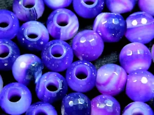 10 Pcs Football Cut Natural Purple Agate European Big Hole Ball Beads 10x10mm - Picture 1 of 6