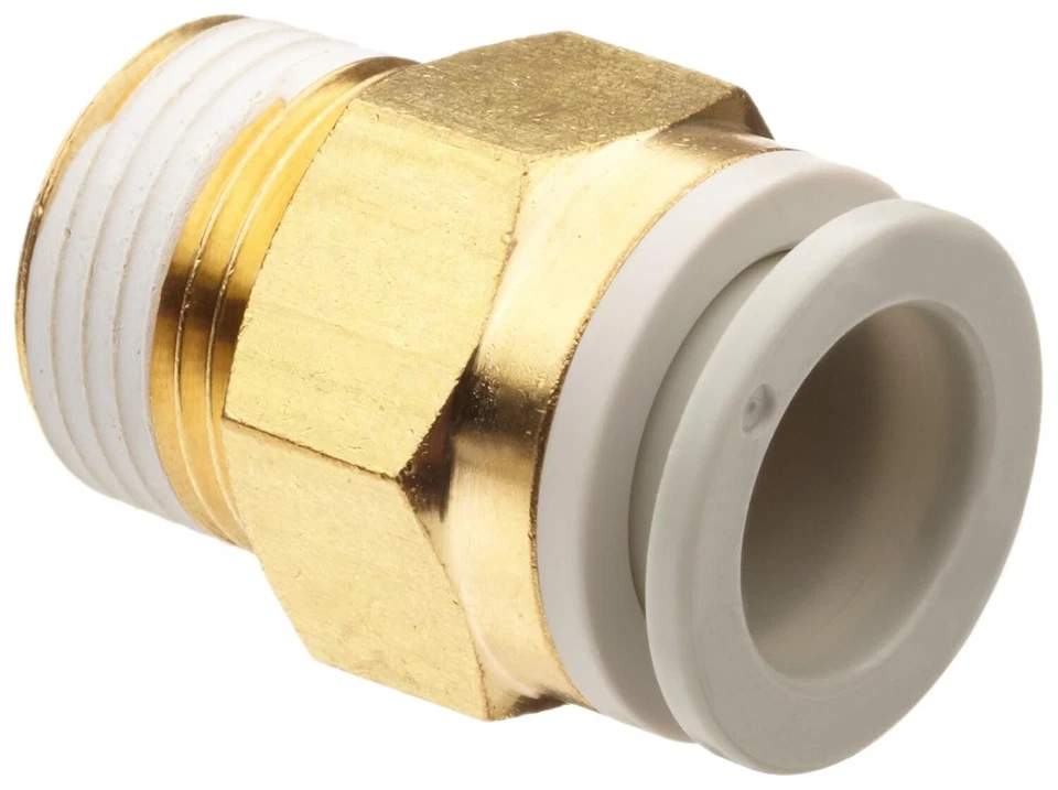 SMC KQ2H08-01AS Brass Push-to-Connect Fitting, 8mm Tube x 1/8" BSPT Male - Image 1 of 1