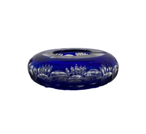 AJKA VINTAGE CZECH BOHEMIAN CUT COBALT BLUE TO CLEAR CRYSTAL ASHTRAY STARBURST - Picture 1 of 3