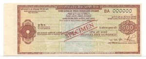 India c. 1950 500 Rupees Specimen Travellers Cheque CU - Picture 1 of 2