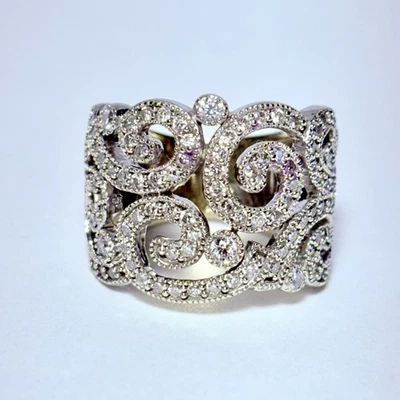 Anillo banda EFFY 14K oro blanco calado rollo 0,60 ctw diamante tamaño 6,25 11,1 g Foto 1 de 4