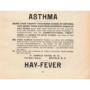 1892 Antique Asthma Hay Fever Treatment Print Advertisement Buffalo NY - Picture 1 of 1