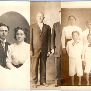 x3 RPPC LOT c1910s Portrait Postkarten Männer Paar Familie Mode Herren A380 - Bild 1 von 7