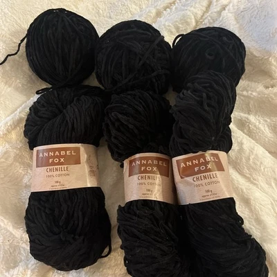 Annabel Fox Black Chenille Yarn 100% Cotton 6 Skeins New Color: Ebony - Image 1 of 4