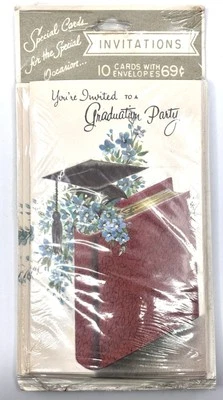 SEALED VINTAGE Graduation Party Invitation Cards Envelopes Pack 10 Single Panel - Image 1 of 4
