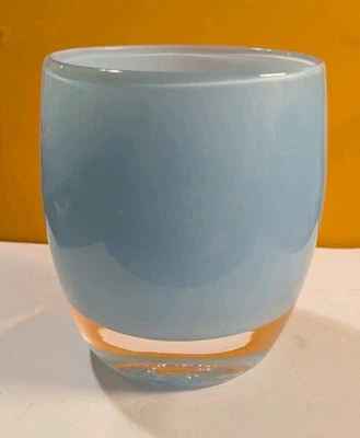 Glassybaby Little Roy Blue Votive Candle Holder Light Blue Blown Glass w/Sticker - Image 1 of 4