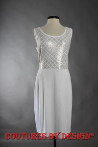 St John Knits Cream/Gold Paillettes Sleeveless Dress Sz 12 NWT MSRP $895 - Picture 1 of 2