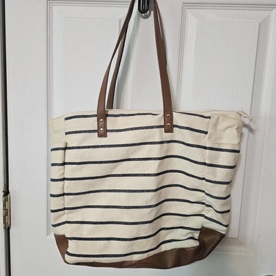 Bath & Body Works холст сумка с короткими ручками новый с Ярлыками в полоску пляж морской сумка искусственного низа - Изображение 1 из 4